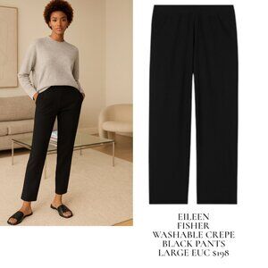 EILEEN FISHER BLACK STRAIGHT WASHABLE CREPE TROUSER PANTS LARGE EUC‎ $198